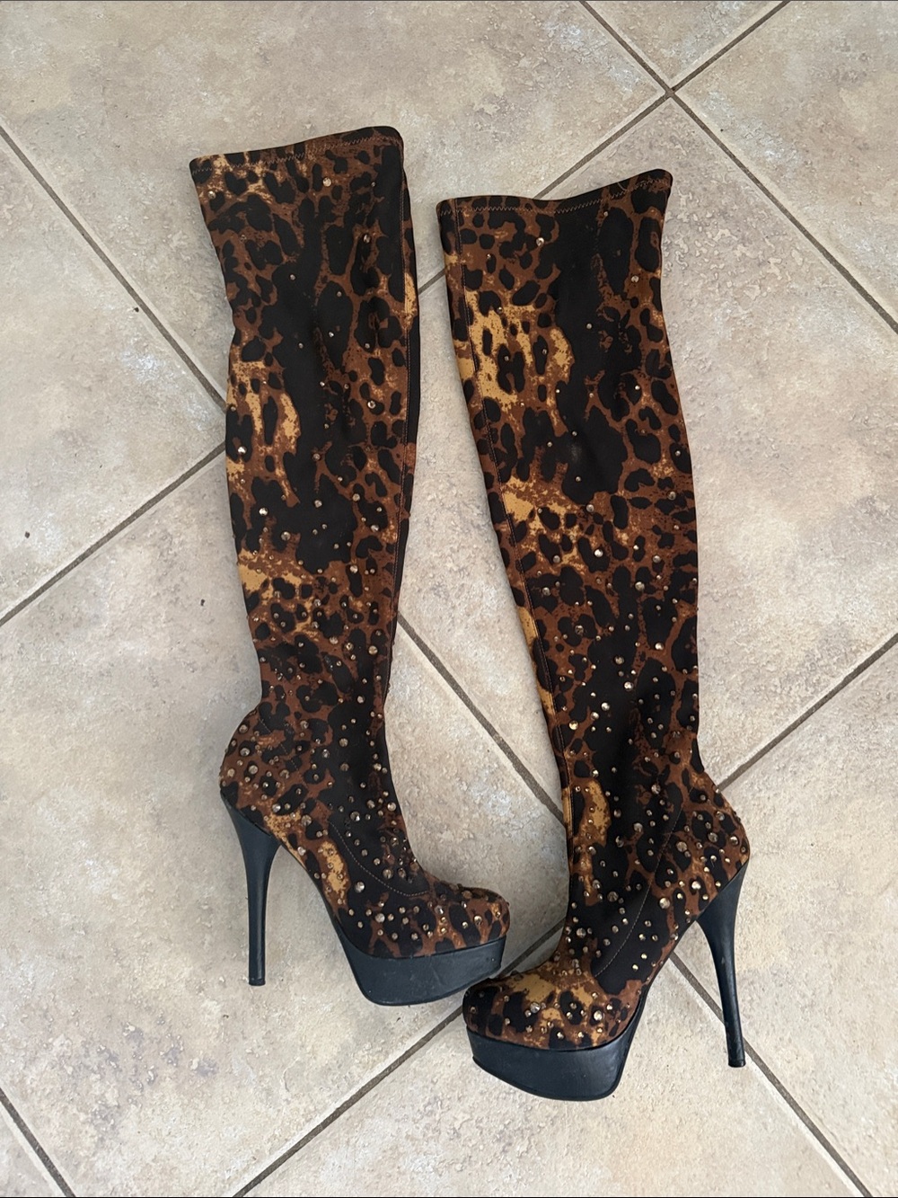 Bakers Leopard-Print Over-the-Knee Platform Boots - Black & Brown